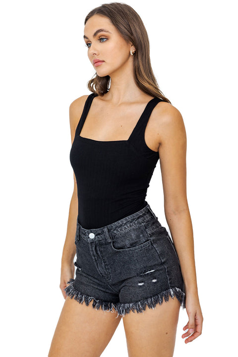 Women's Lace Up Back Detail Sleeveless Bodysuit, Black