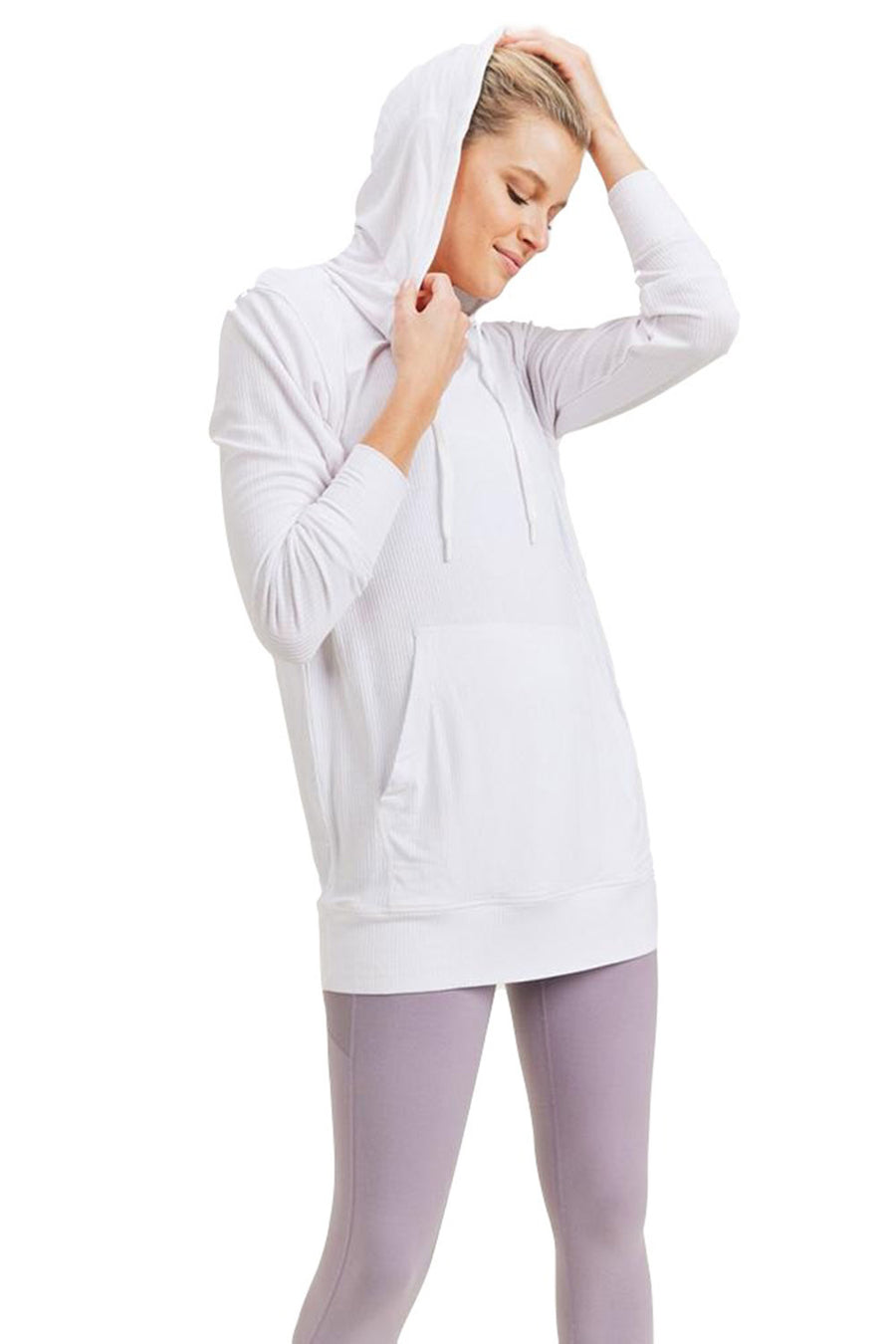 Women's Longline Essential Active Hoodie Pullover, White - Vacay Land 