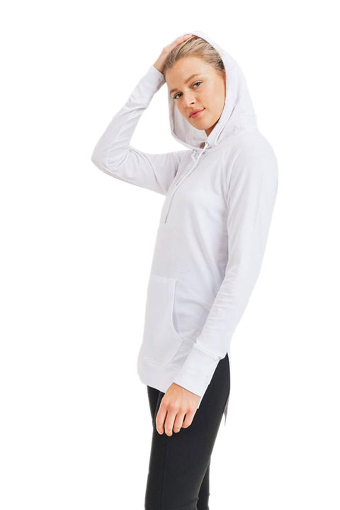 Women's Hoodie Hi-Lo Raglan Pullover, White