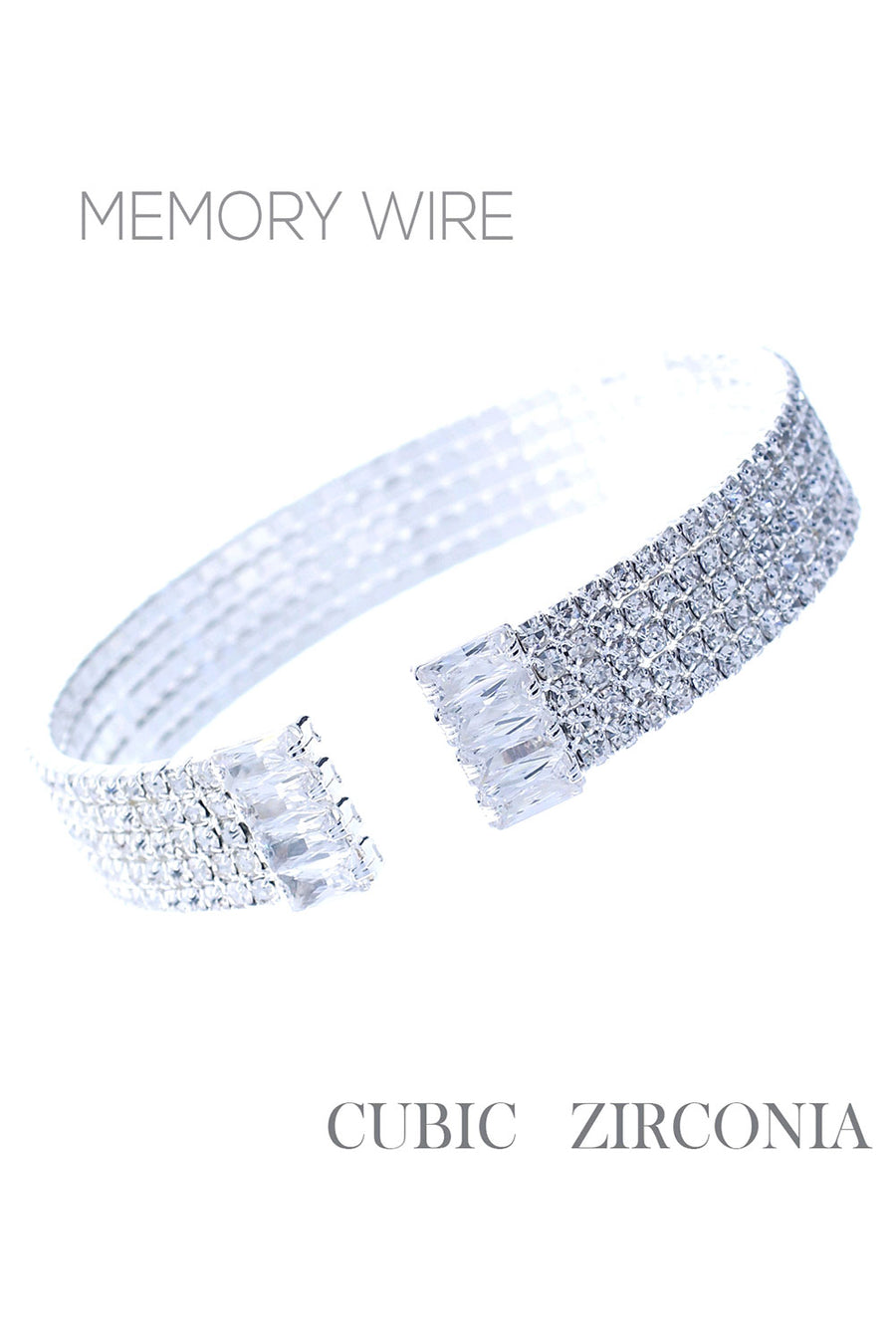 Women's Silver Diamond CZ Cubic Zirconia Baguette Memory Wire Bracelet with an Open Cuff - Vacay Land 