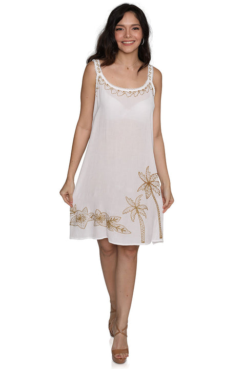 Women's Cotton Blend Missy Dress With Embroidery Trim