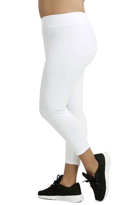 Women's Cotton Capri Leggings Plus Size, White
