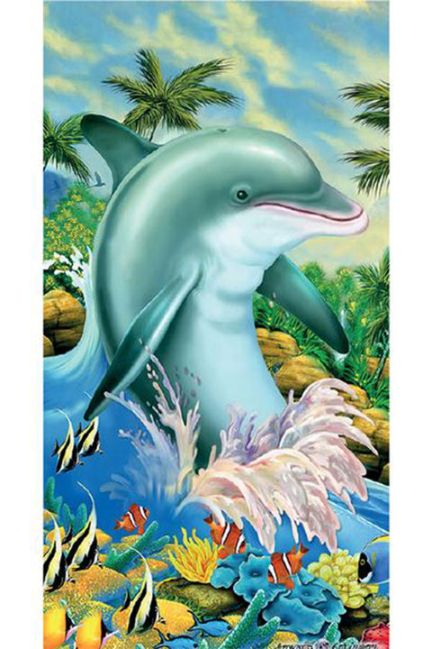 Smiling Dolphin Beach Towel, Cotton Velour