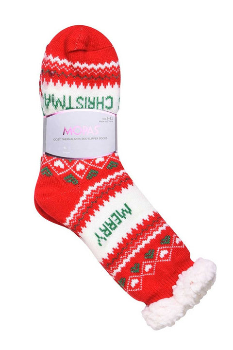 Christmas Cozy Thermal Non- Skid Sock, Pack of 3 Pair