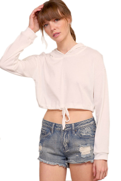 Women's White Thermal Hoodie Sweater