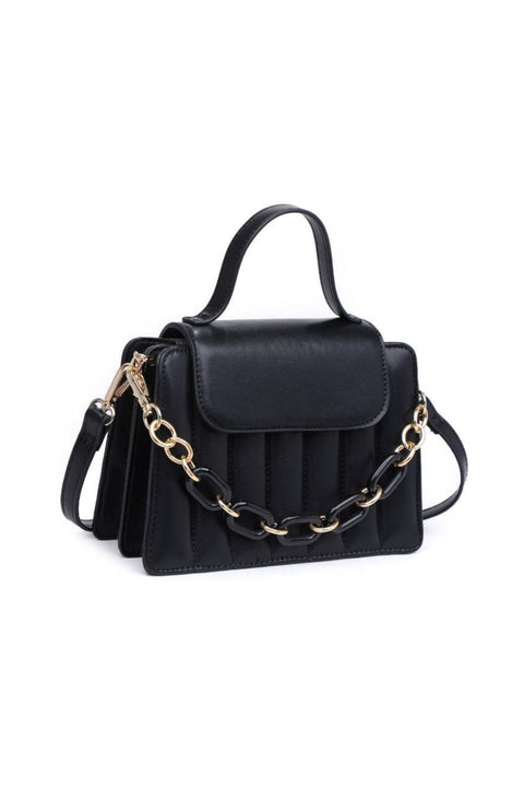 Women's Black Satchel Bag with Snap Front Flap Closure