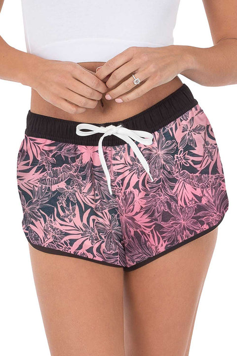 Women’s Running Black/Pink Quick-Dry Shorts, Tropical