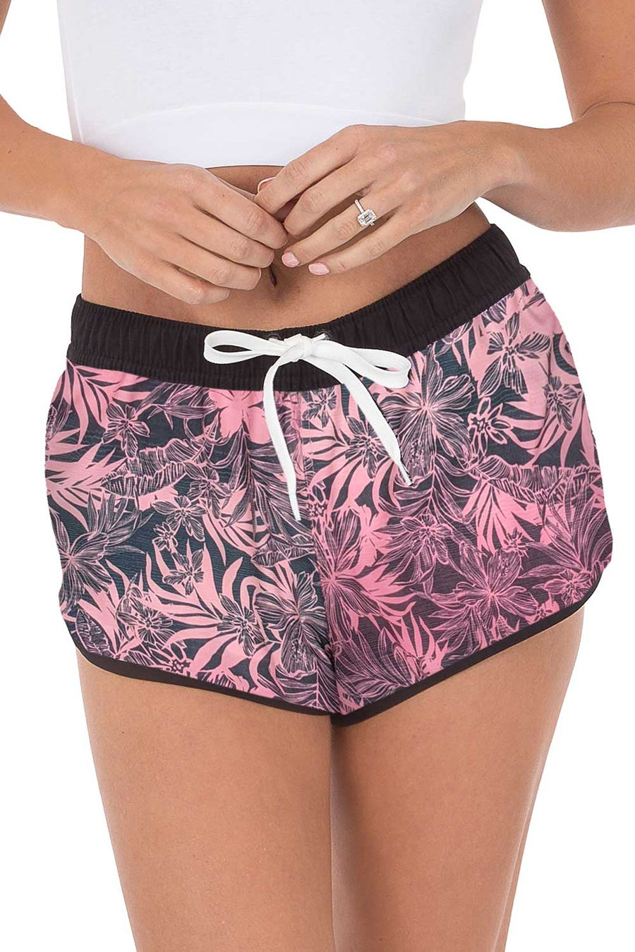 Women’s Running Black/Pink Quick-Dry Shorts, Tropical - Vacay Land 