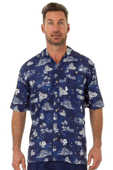 Men's Hawaiian Casual Shirt, Palm Beach Print