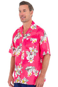 UZZI Men's Hawaiian Casual Button Down Short Sleeve Beach Palm Tree Print Party Shirt