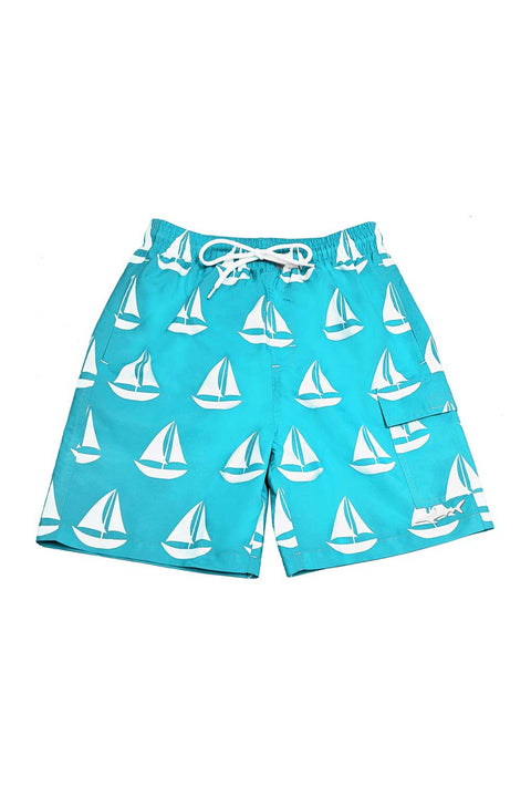 Boys Swim Shorts Fast Dry, Boat Print