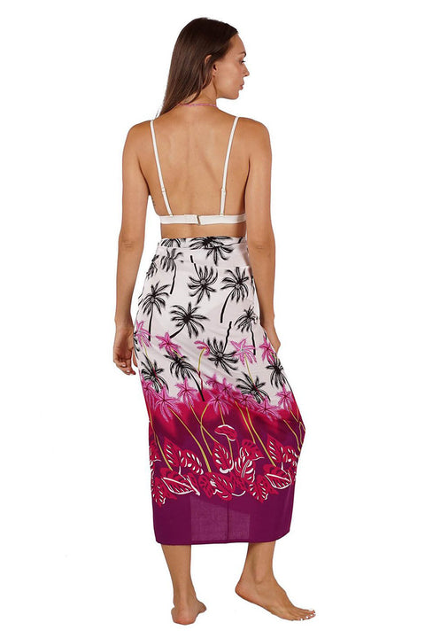 Colorful Bohemian Style Palm Trees Print Sarong With Fringe