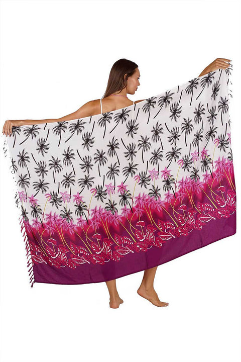 Colorful Bohemian Style Palm Trees Print Sarong With Fringe