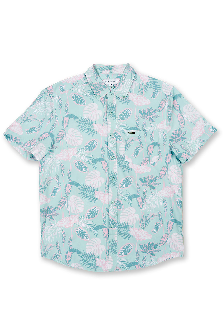 Men's Short Sleeve Casual Button-Down Shirt, Palm Tree Print