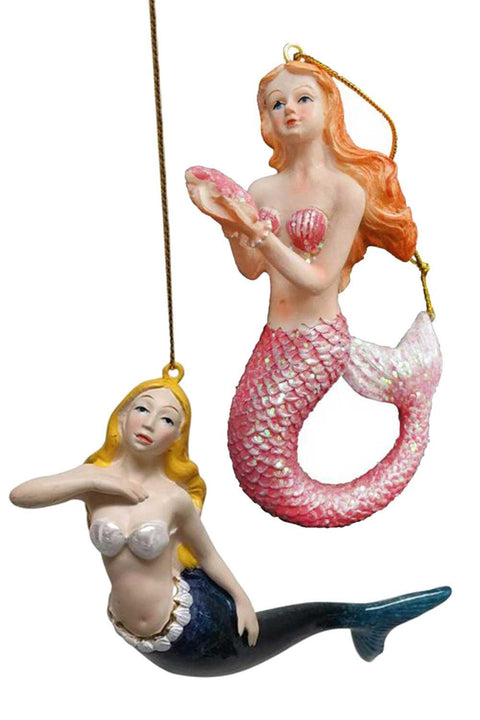 Mermaids Christmas Ornaments, Pack of 6, 3 Navy Glitter Tail + 3 Pink Glitter Tail - Vacay Land 